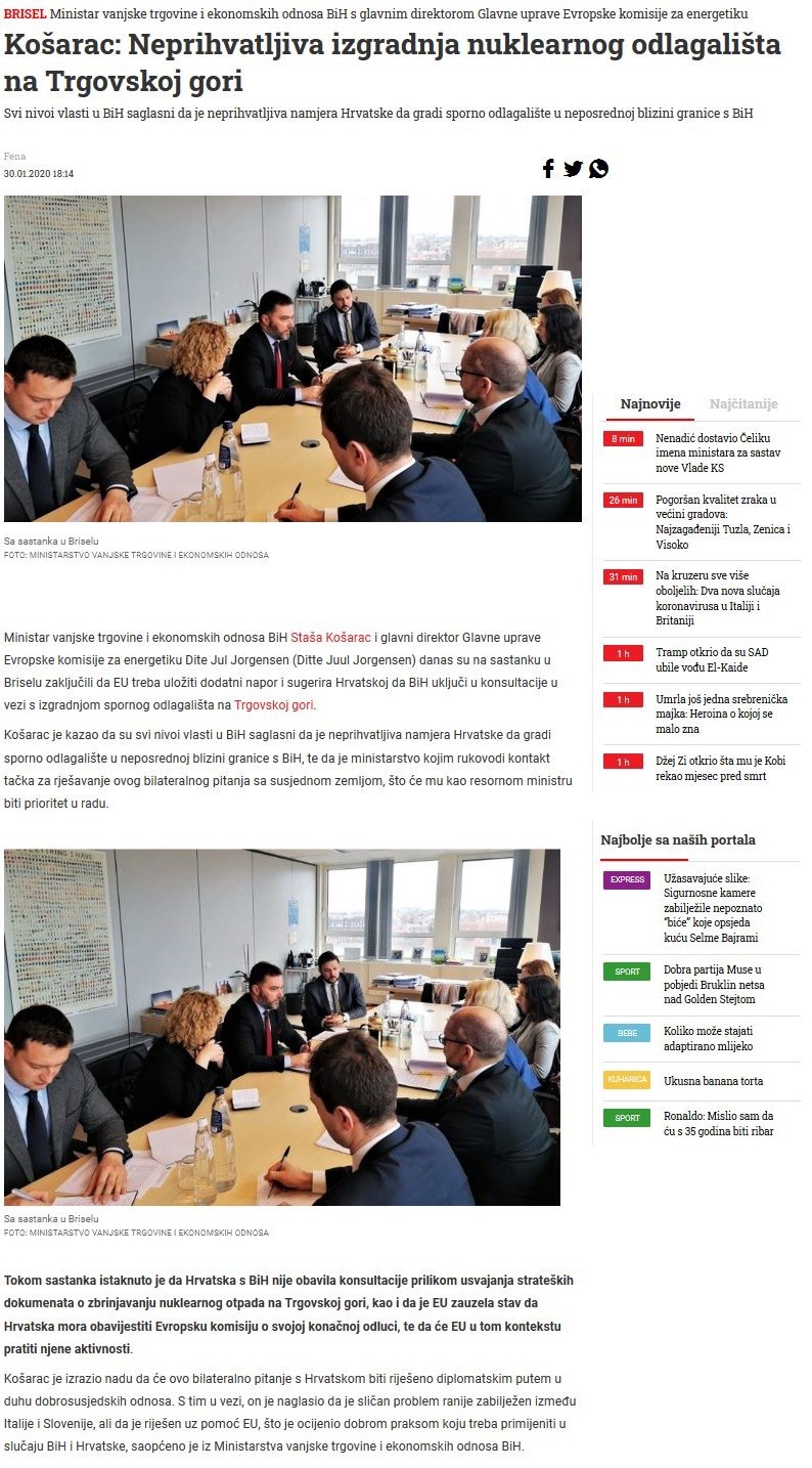 Demanti na članke medija Bosne i Hercegovine