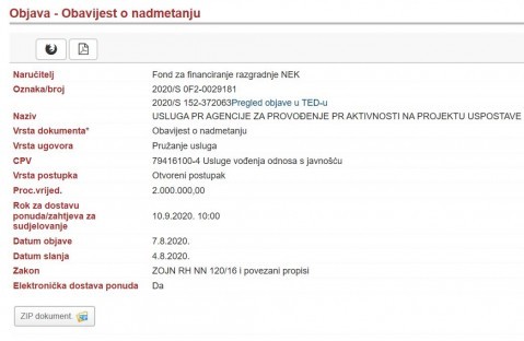 Objavljen otvoreni postupak javne nabave za usluge PR agencije